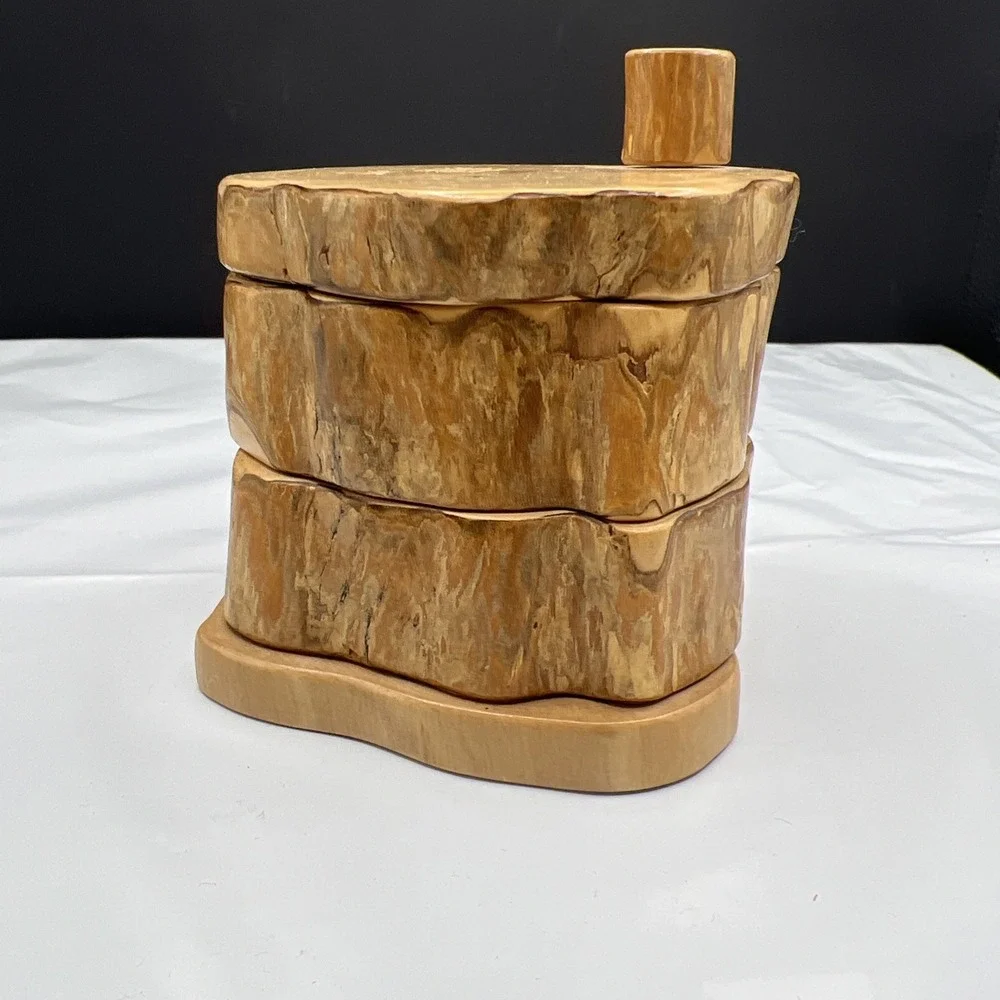 Handcrafted Live Edge Wooden Bandsaw Jewelry Box Swivel Stacked Keepsake Trinket